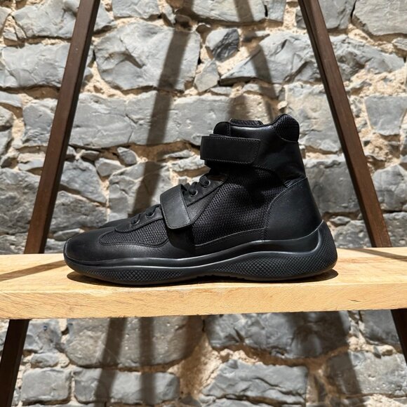 Prada Linea Rossa 2018 America's Cup Black Leather Mesh High-top Sneakers - Picture 6 of 13